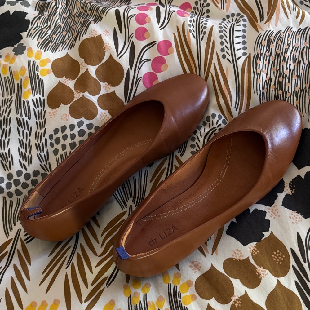 Brown Leather Ballet Flats with Blue Soles - Dr. Liza